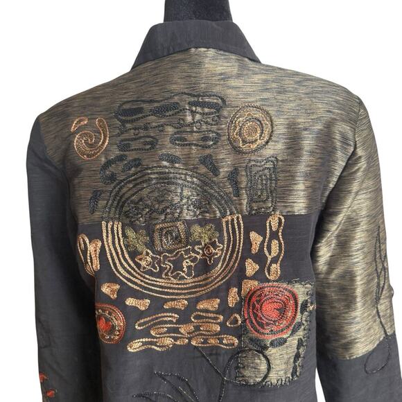 Alex Kim PM Black Embroidered Boho Button Jacket Art to Wear India Cotton Rayon - Picture 4 of 7